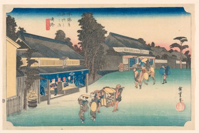 Narumi, un lieu célèbre pour ses tissus, dans les cinquante-trois stations de la route du Tokaido - Hiroshige