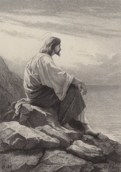 Jésus assis au bord de la mer - after Albert Robida