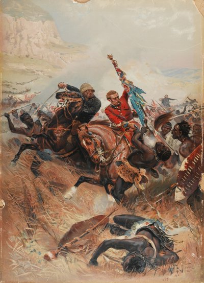 Les lieutenants Melville et Coghill sauvant les couleurs, guerre zouloue de 1879, 1881 - after Alphonse Marie de Neuville