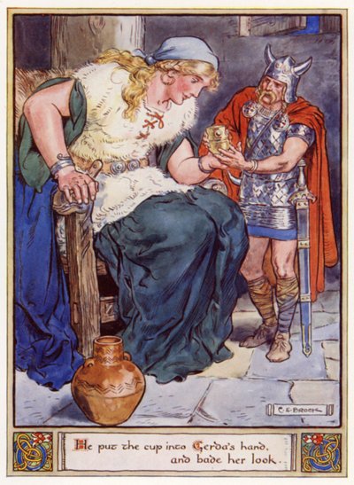 Il mit la coupe dans la main de Gerda et lui demanda de regarder - after Charles Edmund Brock