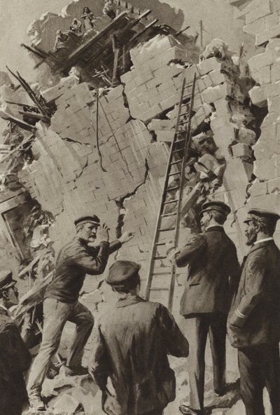 Un marin anglais aidant aux efforts de sauvetage après le tremblement de terre de Messine - after Charles Mills Sheldon