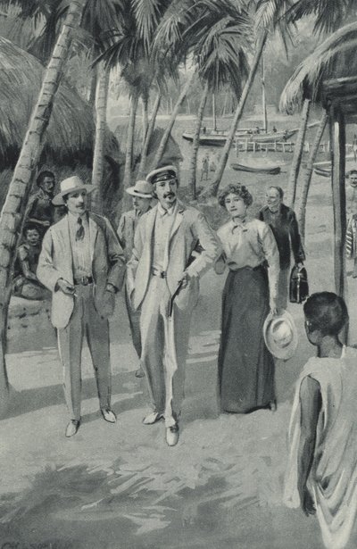 Robert Louis Stevenson et ses amis arrivent à Samoa - after Charles Mills Sheldon