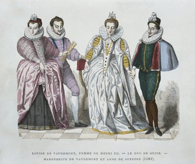 Louise de Lorraine-Vaudémont (1553-1601), épouse de Henri III, Duc de Guise (1549-88), Marguerite de Vaudémont (1564-1625) et Anne de Joyeuse (1561-87) - after Chevignard