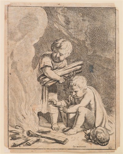 Deux enfants faisant du feu - after Cornelis Holsteyn