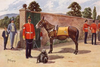 Le mulet et le singe de compagnie du Middlesex Regiment - after Edgar Alfred Holloway