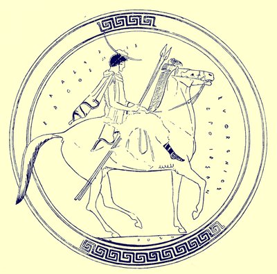 Garçon à cheval, illustration des Peintures de vases grecs par J. E. Harrison et D. S. MacColl, publié en 1894 - after English School