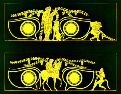 Dionysos, Héphaïstos et satyres, illustration des Peintures de vases grecs par J. E. Harrison et D. S. MacColl, publié en 1894 - after English School