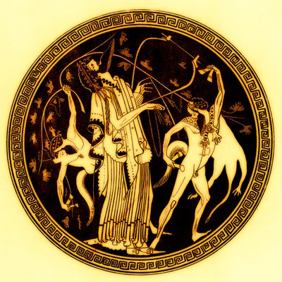 Dionysos et satyres, illustration de Peintures de vases grecs par J. E. Harrison et D. S. MacColl, publié en 1894 - after English School