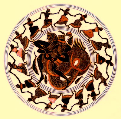 Héraclès luttant avec Triton, illustration des Peintures de vases grecs par J. E. Harrison et D. S. MacColl, publié en 1894 - after English School
