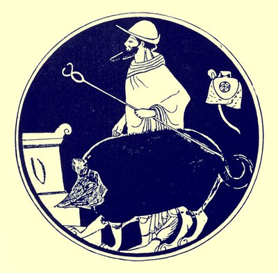 Hermès et le chien masqué, illustration de Peintures de vases grecs par J. E. Harrison et D. S. MacColl, publié en 1894 - after English School
