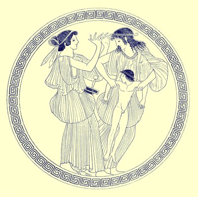 Prokné, Philomèle et Itys, illustration des Peintures de vases grecs par J. E. Harrison et D. S. MacColl, publié en 1894 - after English School