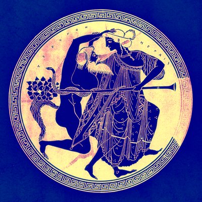 Satyre et Ménade, illustration des Peintures de vases grecs par J. E. Harrison et D. S. MacColl, publié en 1894 - after English School