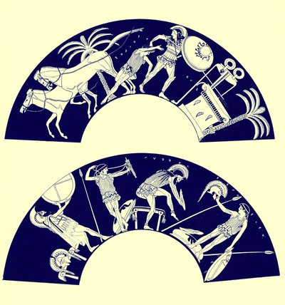 La Mort de Troïlos, illustration des Peintures de vases grecs par J. E. Harrison et D. S. MacColl, publié en 1894 - after English School
