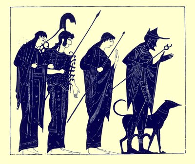 Le Jugement de Pâris, illustration des Peintures de vases grecs par J. E. Harrison et D. S. MacColl, publié en 1894 - after English School