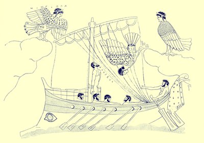 Ulysse et les Sirènes, illustration des Peintures de vases grecs par J. E. Harrison et D. S. MacColl, publié en 1894 - after English School