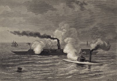 Attaque du Monitor sur le Merrimack - after Felix Octavius Carr Darley