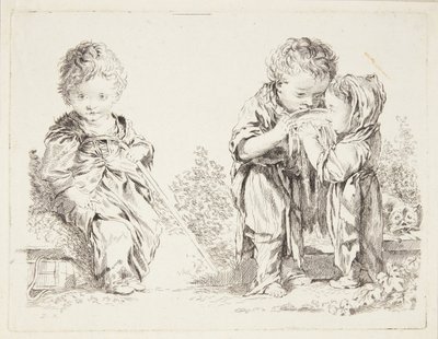Enfant assis sur une motte de terre et Les petits buveurs de lait - after Francois Boucher