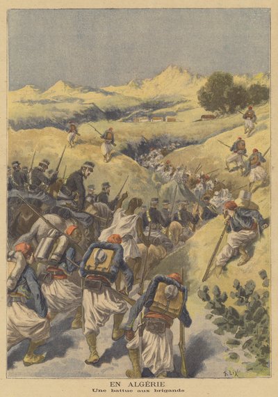Troupes françaises chassant des bandits en Algérie - after Frederic Theodore Lix