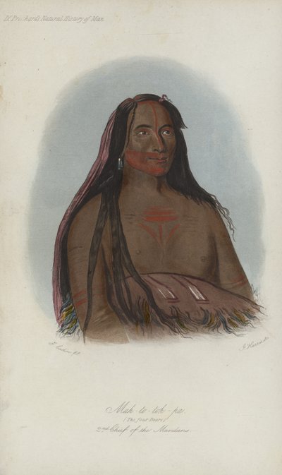 Mah-to-toh-pa, Les Quatre Ours, 2e Chef des Mandans (aquatinte) - after George Catlin
