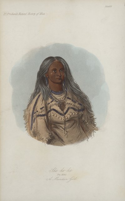 Sha-ko-ka, La Menthe, Une Fille Mandan (aquatinte) - after George Catlin