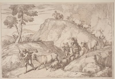 Un vieux berger menant le troupeau - after Giovanni Benedetto Castiglione Gaetano Zompini