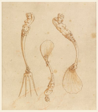 Conception pour une fourchette et deux cuillères - after Giulio Romano
