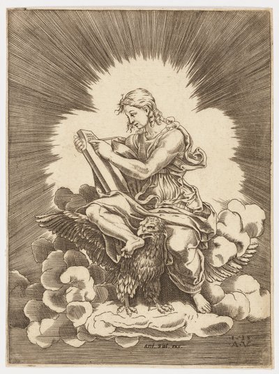 Saint Jean, écrivant, assis sur un aigle - after Giulio Romano