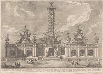 La Seconde Machine pour la Chinea de 1758 : La Tour de Porcelaine de Nanjing - after Giuseppe Palazzi attritbuted to Giuseppe Pozzi after Paolo Posi