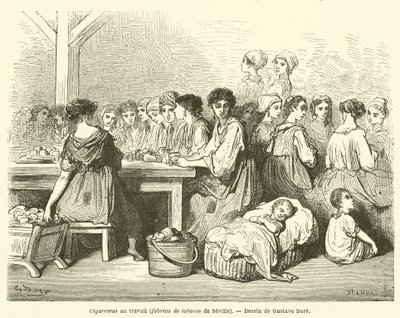 Cigarreras au travail, fabrique de tabacs de Séville - Gustave after Dore