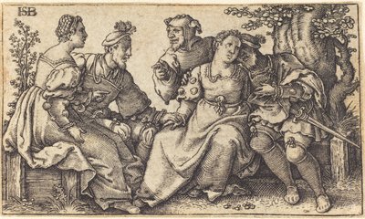 Deux couples amoureux avec clown - after Hans Sebald Beham