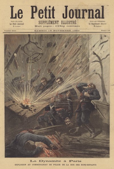Attaque à la bombe anarchiste sur un poste de police à Paris - after Henri Meyer