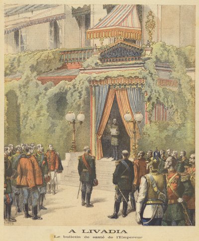 Lecture du dernier bulletin concernant la santé du tsar au palais de Livadia - after Henri Meyer