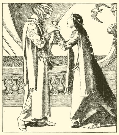 Belle Isoult et Sir Tristram boivent le philtre d