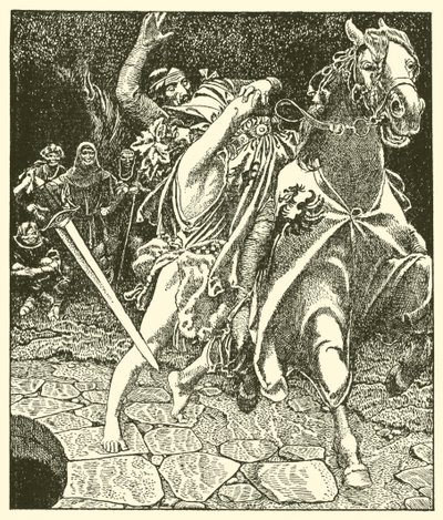 Sir Kay et le fou de la forêt - after Howard Pyle