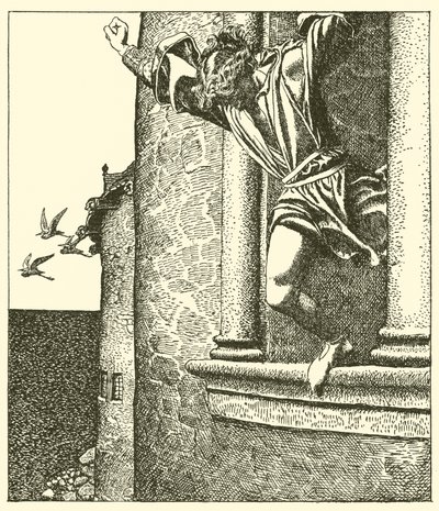 Sir Tristram saute dans la mer - after Howard Pyle