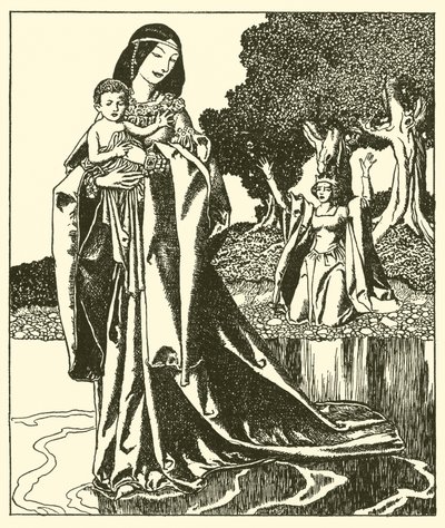 La Dame Nymue emporte Launcelot dans le lac - after Howard Pyle