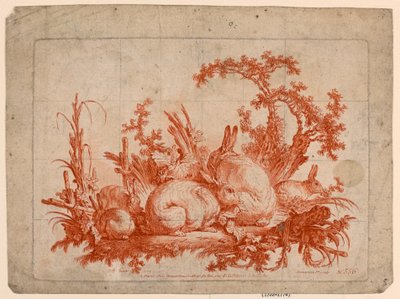 Famille de lapins - after Jean Baptiste Huet
