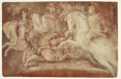 Scène de bataille avec chevaux et deux cavaliers - after Lambert van Haven