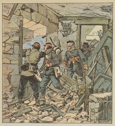 Alerte du 74e mobiles dans les ruines de Varize - after Louis Charles Bombled