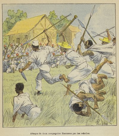 Attaque de deux compagnies Haoussas par les rebelles - after Louis Charles Bombled
