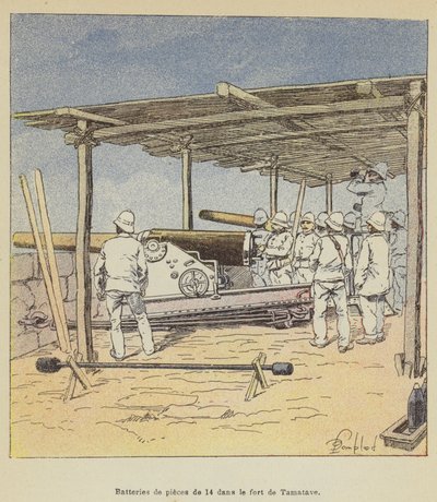 Batteries de pièces de 14 dans le fort de Tamatave - after Louis Charles Bombled