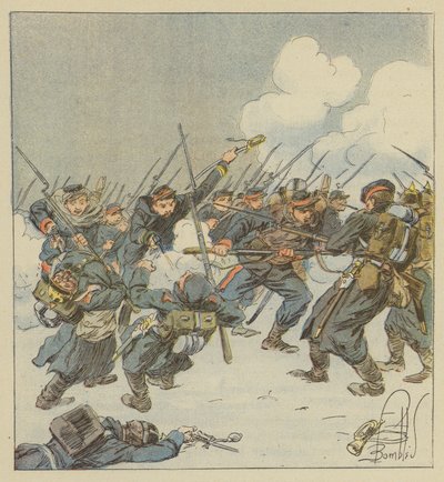 Charge à la baïonnette du 22e mobiles (Dordogne), au combat de Saint-Jean-sur-Erve - after Louis Charles Bombled