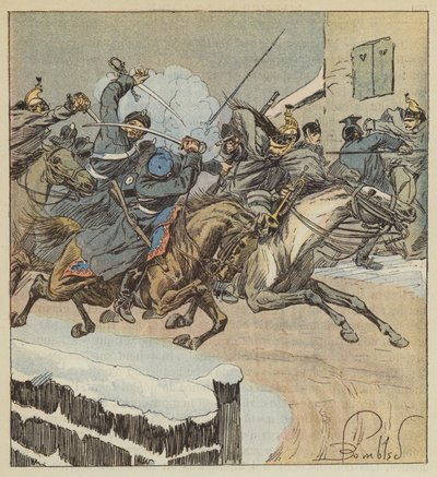 Combat de Nouans-le-Fuzelier, Le fourrier Lajersie tue le major du régiment des hussards de Posen - after Louis Charles Bombled