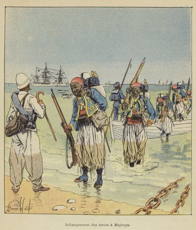 Débarquement des turcos à Majunga - after Louis Charles Bombled