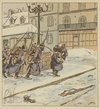 Entrée tardive et prudente des premiers Prussiens au Mans - after Louis Charles Bombled