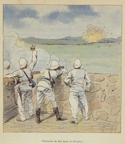 Explosion du fort hova de Farafate - after Louis Charles Bombled