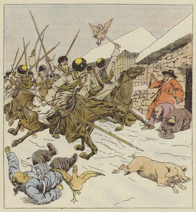 Irruption des cosaques dans un village - after Louis Charles Bombled