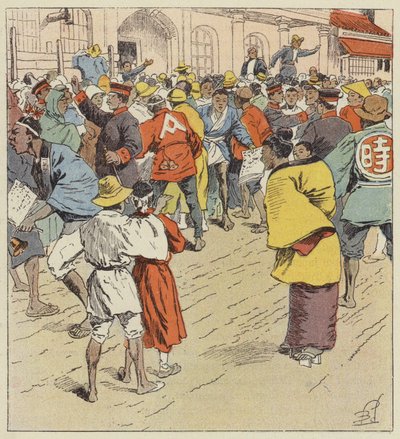 La foule attendant des nouvelles de la guerre devant le Figi-Humpo - after Louis Charles Bombled