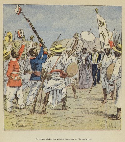 La reine visite les retranchements de Tananarive - after Louis Charles Bombled