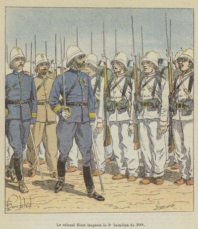 Le colonel Bizot inspecte le 3e bataillon du 200e - after Louis Charles Bombled